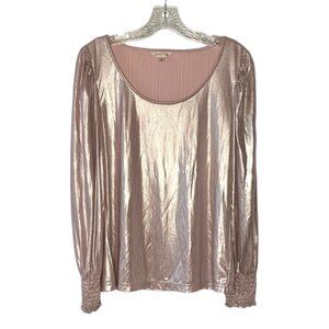 NANETTE LEPORE Pink Metallic Y2K Lightweight Smocked-Cuff Retro Blouse Small